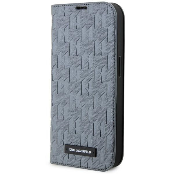 Hülle Karl Lagerfeld KLBKP14LSAKLHPG iPhone 14 Pro 6.1" Buchcase silber/silber Saffiano Monogram Case