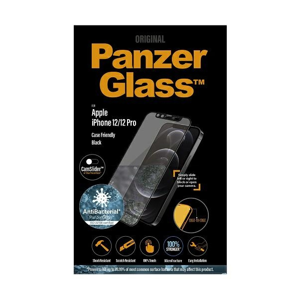 PanzerGlass E2E Microfracture iPhone 12/ 12 Pro CamSlider Case Friendly AntiBacterial black/black