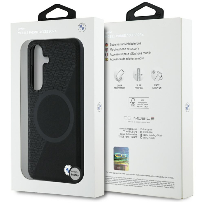 Coque BMW Leather Half Textured MagSafe pour Samsung Galaxy S25 noir