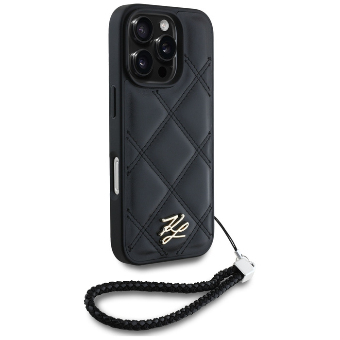 Etui Karl Lagerfeld Quilted Initial Logo & Chain Strap do iPhone 16 Pro czarny