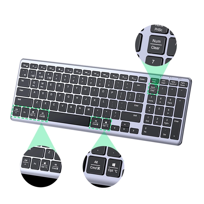 Wireless Membrane Keyboard UGREEN KU005 2.4G+BT (Silver-black)