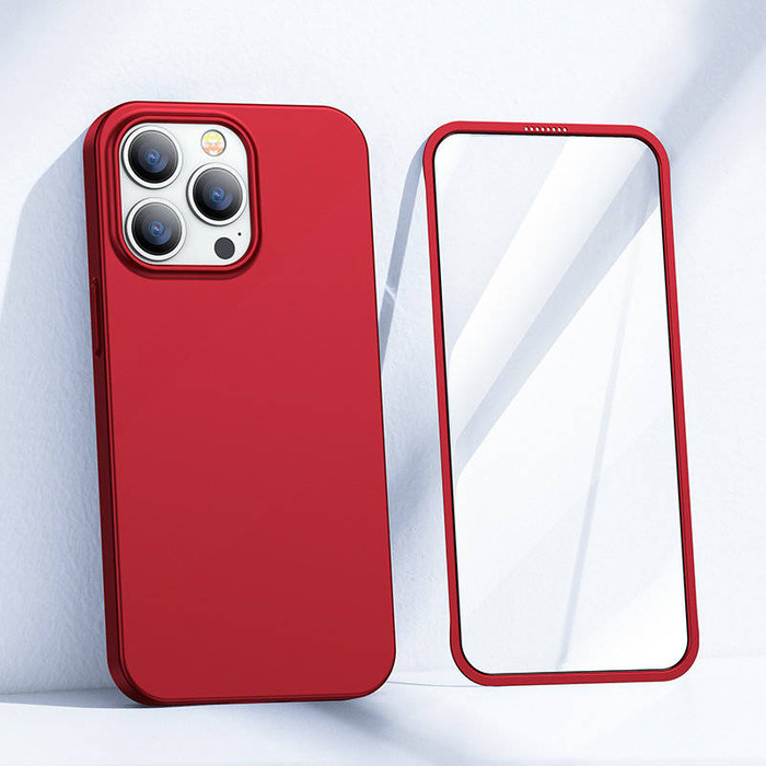 Joyroom 360 Full Case cover anteriore e posteriore per iPhone 13 Pro + proteggi schermo in vetro temperato rosso (JR-BP935 rosso)