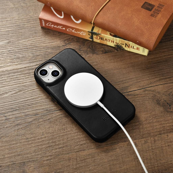 iCarer CE Oil Wax Premium Leather Folio Case Custodia in pelle iPhone 14 Flip magnetico MagSafe nero (AKI14220705-BK)