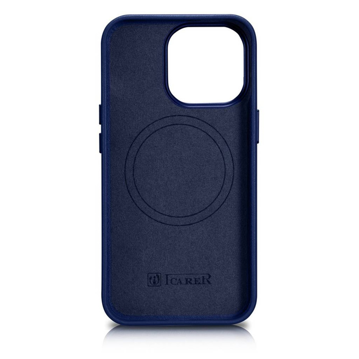 iCarer Case Leather Original Leather Case Cover pro iPhone 14 Pro Max Blue (WMI14220708-BU) (kompatibilní s MagSafe)