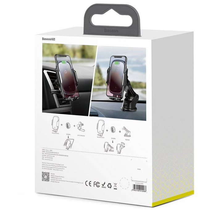 Baseus Smart Vehicle Bracket Wireless Charger Automatischer Elektrisch KFZ-Halterung kabelloses Qi-Ladegerät 15W schwarz (WXHW03-01)