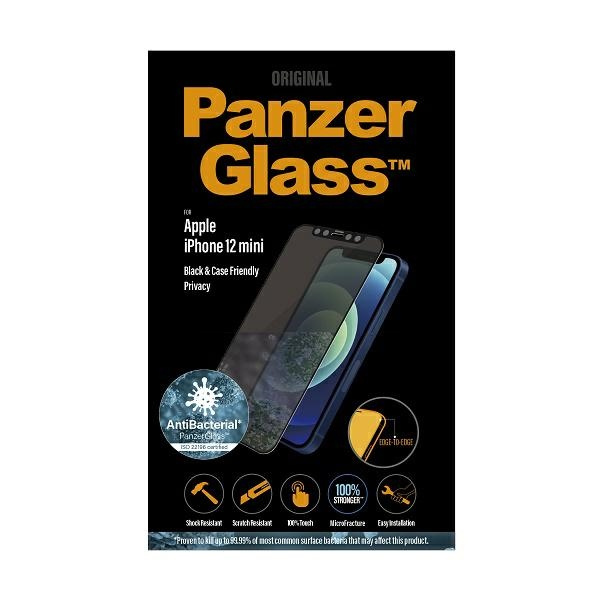 PanzerGlass E2E Super+ iPhone 12 Mini Case Friendly AntiBacterial Microfracture Privacy schwarz/schwarz