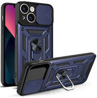 Coque Hybrid Armor Camshield pour iPhone 13 coque blindée avec cache caméra bleu