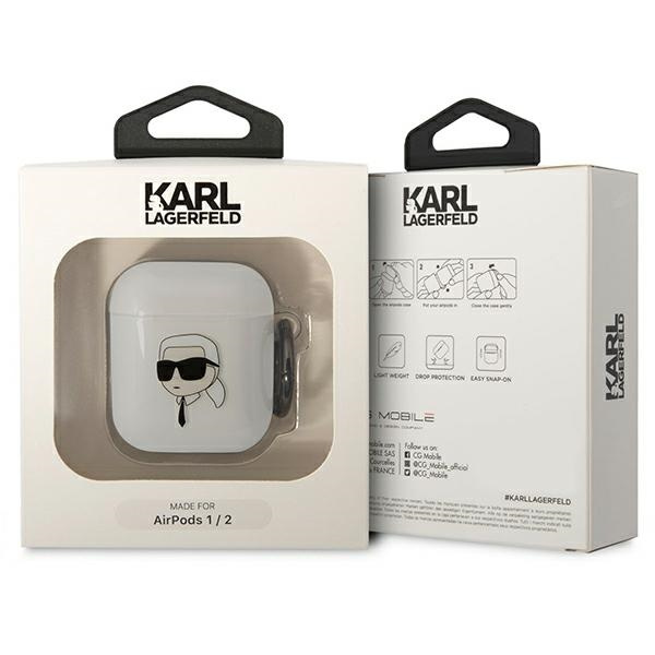 Karl Lagerfeld KLA2HNIKTCT AirPods 1/2 cover trasparente Karl's Head