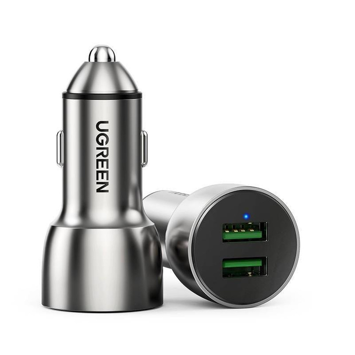 UGREEN QC 3.0 car charger, 2xUSB, 36W (gray)