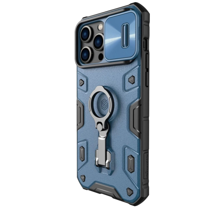 Etui Nillkin CamShield Armor Pro Case etui iPhone 14 Pro Max pancerny pokrowiec z osłoną na aparat ring podstawka niebieskie