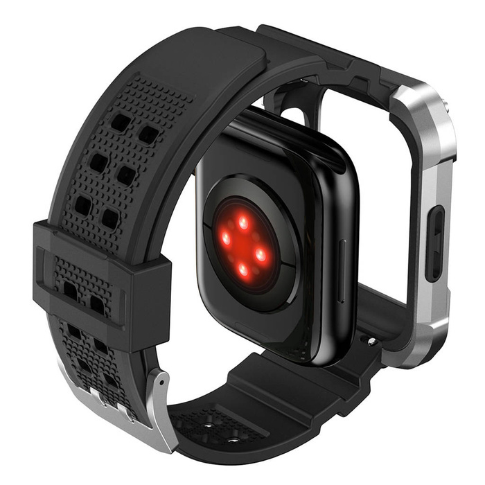 Kingxbar CYF134 Correa 2 en 1 para Apple Watch Ultra, SE, 8, 7, 6, 5, 4, 3, 2, 1 (49, 45, 44, 42 mm) con caja blindada de acero inoxidable incorporada plateada