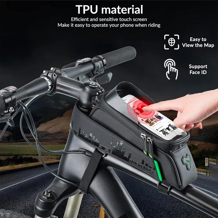 Borsa da bicicletta Rockbros 029-1BK per telaio con copertura per telefono - nera