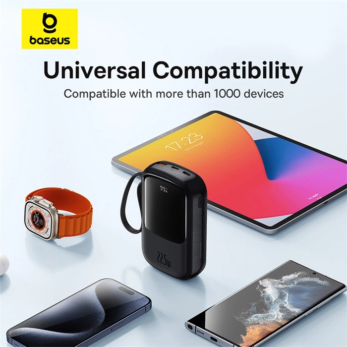 Baseus Qpow Pro+ 20000 mAh 22,5 W Powerbank mit integriertem USB-C-Kabel und Display – Schwarz