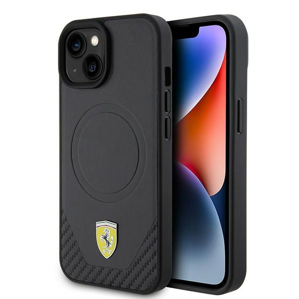 Coque Ferrari FEHMP15SPTEK iPhone 15 6.1" noir/noir durcase Carbon Metal Logo MagSafe Case