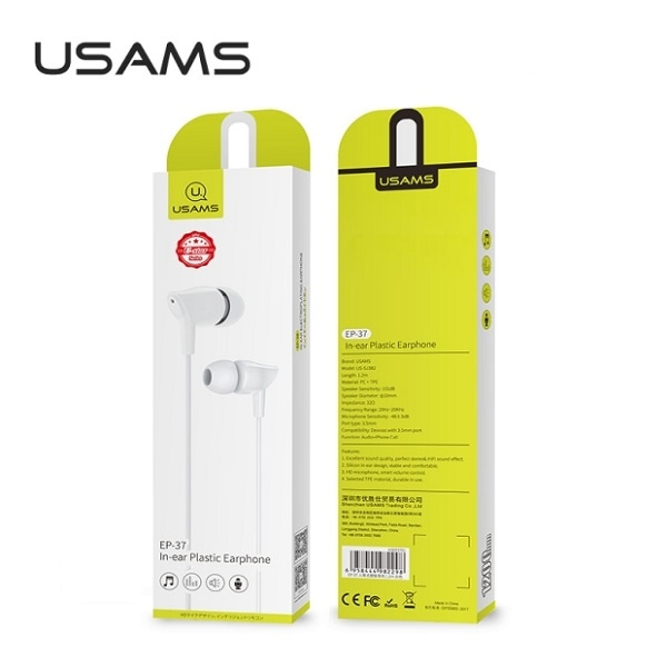 Casque USAMS EP-37 Jack 3,5 mm stéréo HSEP3702 Blanc