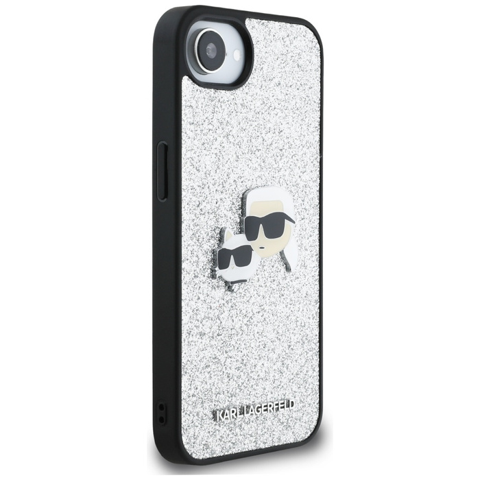 Etui Karl Lagerfeld Fixed Glitter Ikonik Metal Pin do iPhone 16e srebrny