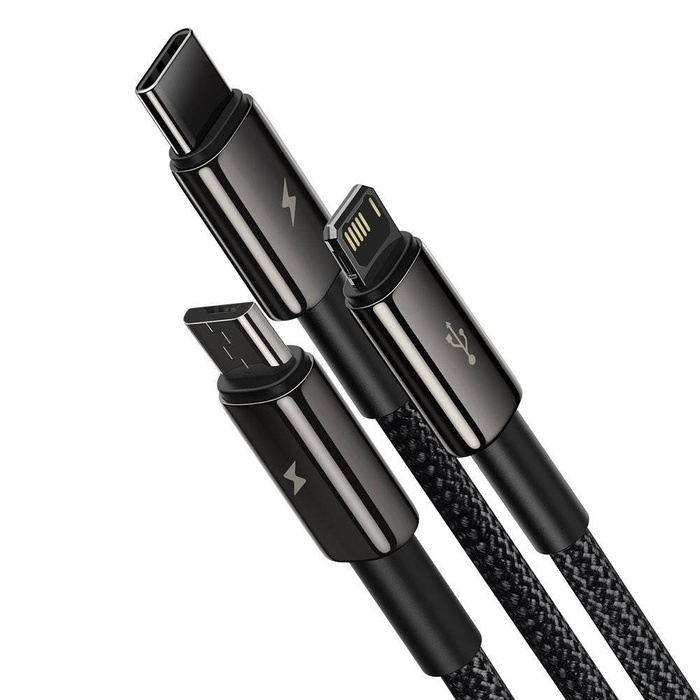 Câble USB Baseus Tungsten 3en1 - USB Type C / Lightning / micro USB 3,5 A 1,5 m noir (CAMLTWJ-01)