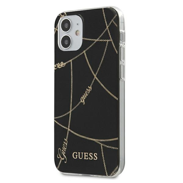 Coque GUESS Apple iPhone 12 Mini chaîne en or Collection GUHCP12SPCUCHBK Noir Hardcase