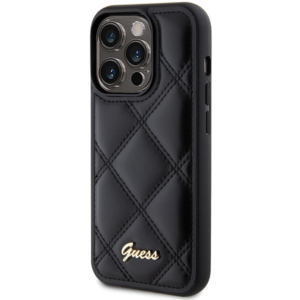 Etui Guess GUHCP15LPSQSQSK iPhone 15 Pro 6.1" czarny/black hardcase Quilted Metal Logo Case