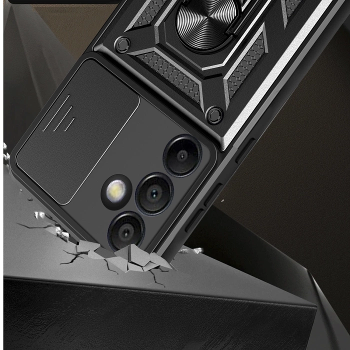 Hybrid Armor Camshield mit Ständer und Kameraabdeckung für Samsung Galaxy A36 - Schwarz