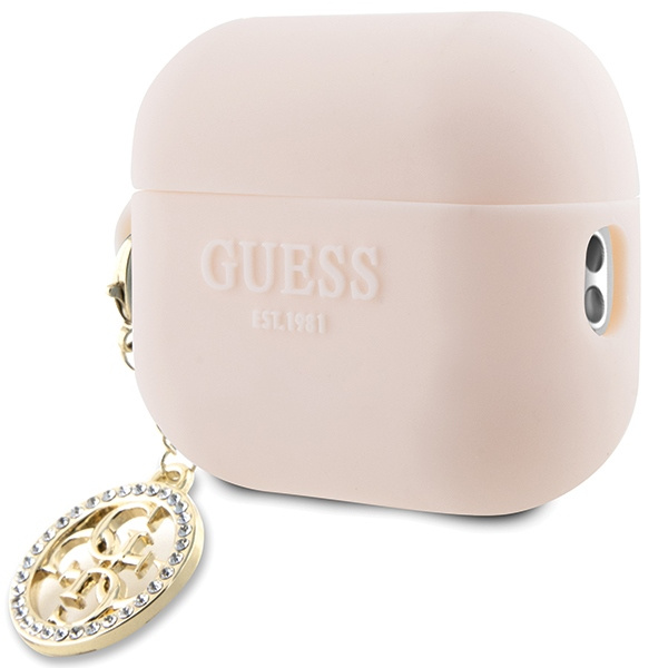 Guess GUAP23DSLGHDP Cubierta de los AirPods Pro 2 rosa/rosa 3D Rubber 4G Diamond Charm