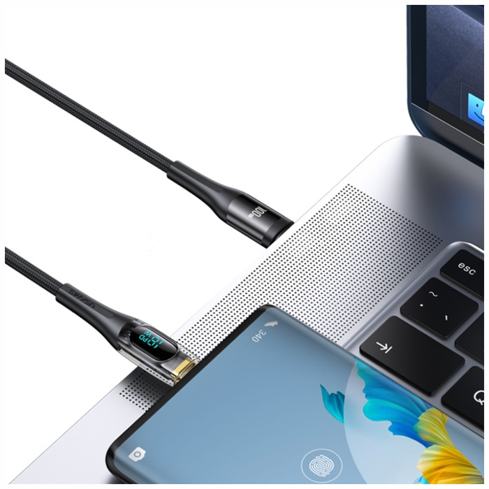 Kabel USAMS Shadow Series US-SJ591 PD    100W z wyświetlaczem USB-C do USB-C 2m czarny