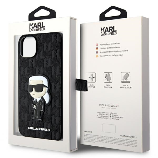 Hülle Karl Lagerfeld KLHCP14MSAKHPKK iPhone 14 Plus 6,7" schwarz/schwarz Saffiano Monogram Ikonik Case