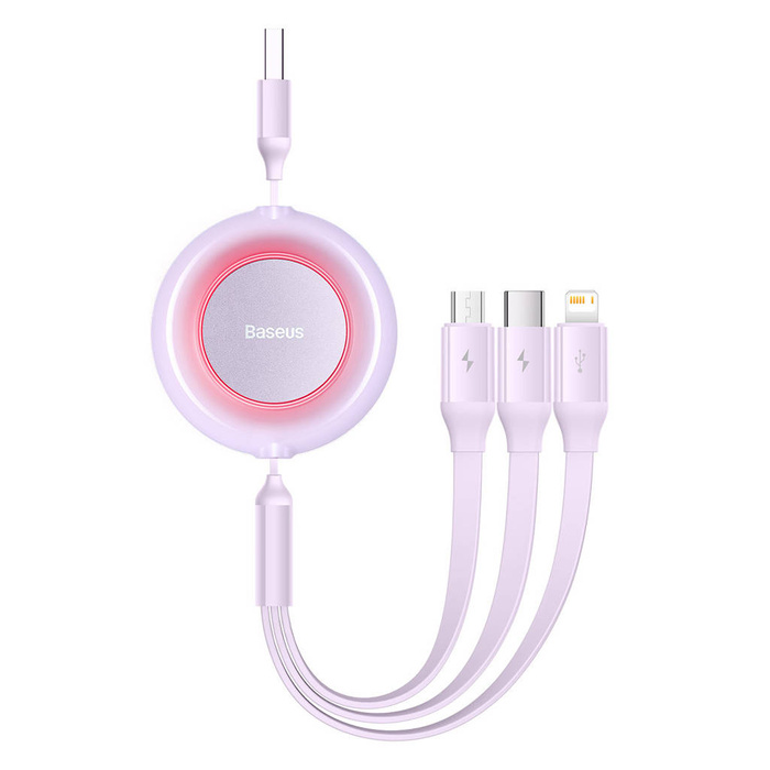 Baseus Bright Mirror 2 3en1 USB Tipo A - micro USB + Lightning + USB Tipo C 3.5A 1.1m violeta (CAMJ010005)