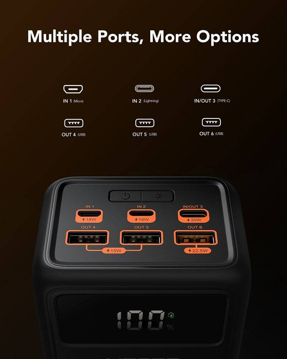 Powerbank Veger Tank Lite (W5001) PD QC3.0 5A 22,5W 50000 mAh czarny