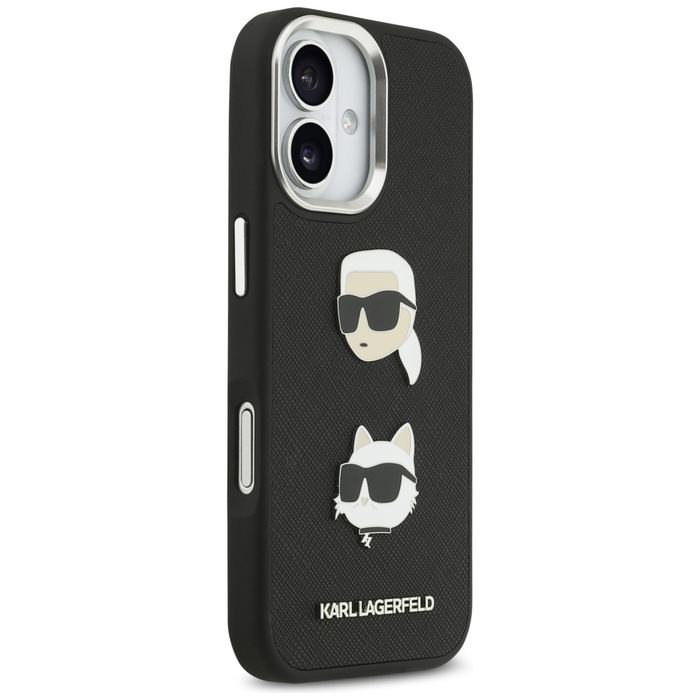 Etui Karl Lagerfeld FW Grained Karl &    Choupette Heads Pins & Logo do iPhone 17 czarny