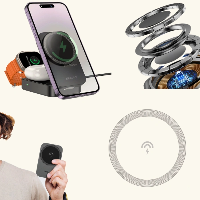 Stacja ładująca 3 w 1 Dudao A11 Max 15W indukcyjna kompatybilna z MagSafe - szara