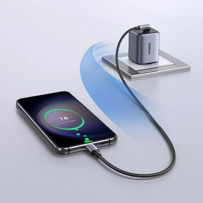 Ugreen US255 USB-C to Angled USB 2.0 C M/M Round Cable Aluminum Shell Nickel Plating 0.5m Gray Black