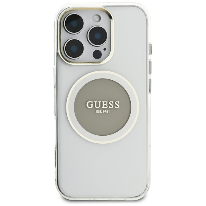 Etui Guess IML Metal Colored Circle      Classic Logo MagSafe do iPhone 16 Pro Max szary