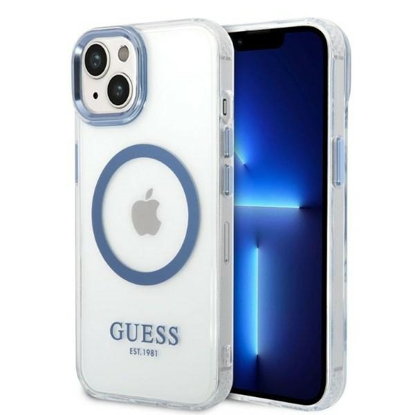 Pouzdro Guess iPhone 14 Plus 6,7" modrá/modrá hard case Metal Outline MagSafe