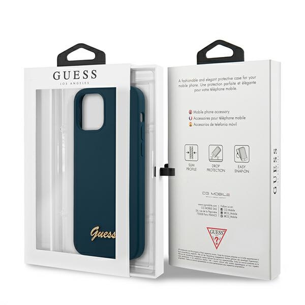 Pouzdro GUESS Apple iPhone 12 Pro Max Metal Logo Script GUHCP12LLSLMGBL Blue Hardcase
