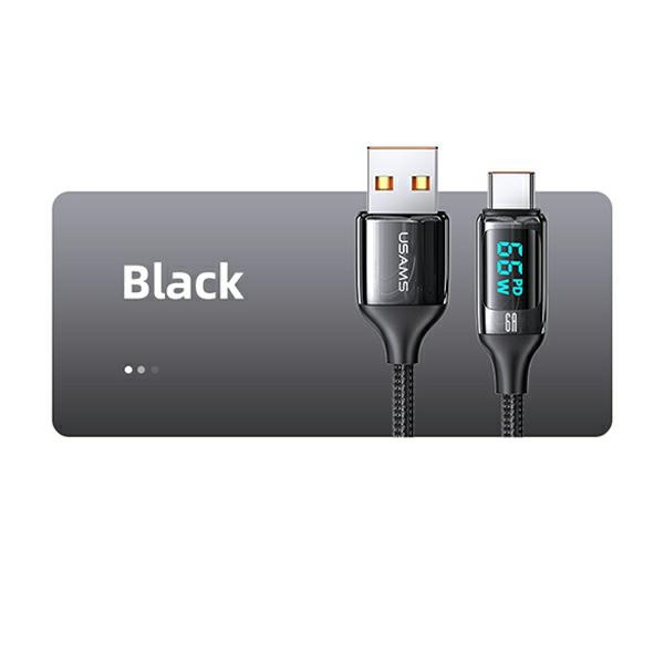 USAMS U78 USB-C 1.2m LED 6A Cavo ricarica rapida intrecciato nero / nero SJ544USB01 (US-SJ544)