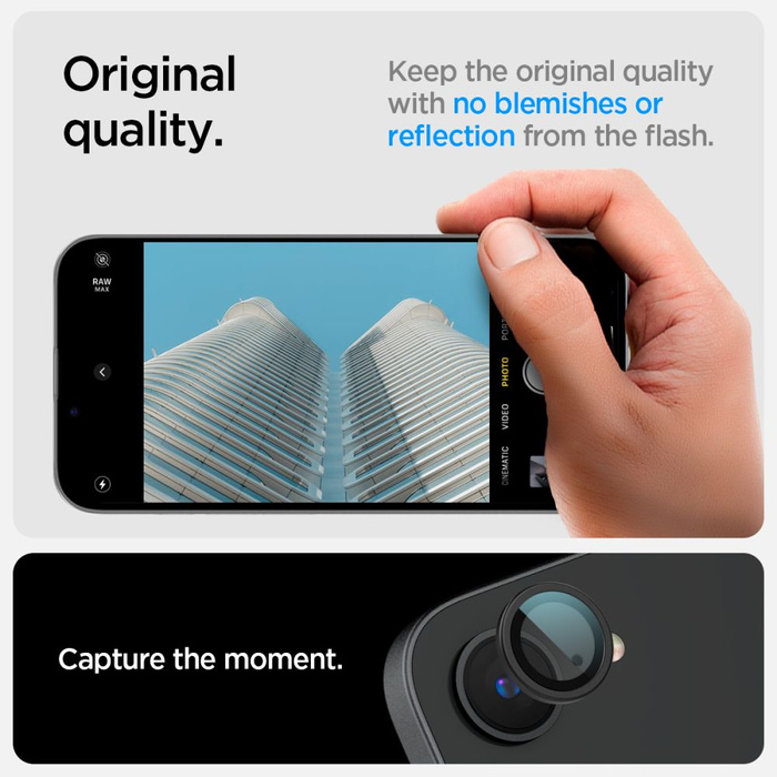 PROTECTION D'APPAREIL PHOTO SPIGEN OPTIK PRO GLAS.TR "EZ FIT" PACK DE 2 POUR IPHONE 16E NOIR