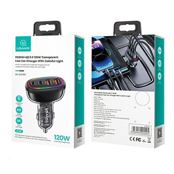 USAMS Ład. sam. 2xUSB-C 2xUSB-A C34 120W Fast Charge czarny/black CC169CC02 (US-CC169)