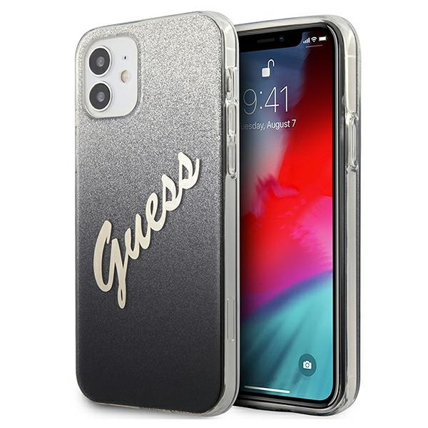 GUESS Apple iPhone 12 Mini Glitter Gradient Script GUHCP12SPCUGLSBK Schwarz HardHülle
