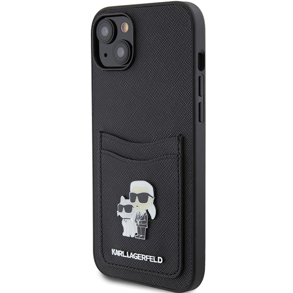 Karl Lagerfeld KLHCP15SSAPKCNPK iPhone 15 6.1" black/black hardcase Saffiano Cardslot Karl&amp;Choupette Metal Pin