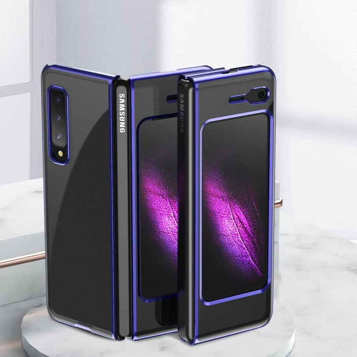 Plating Case hard case Electroplating frame Handyhülle Schutzhülle für Samsung Galaxy Fold blau