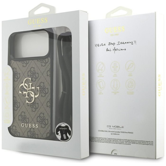 Etui Guess 4G Big Logo Cord Stap         Crossbody do iPhone 17 Pro Max brązowy