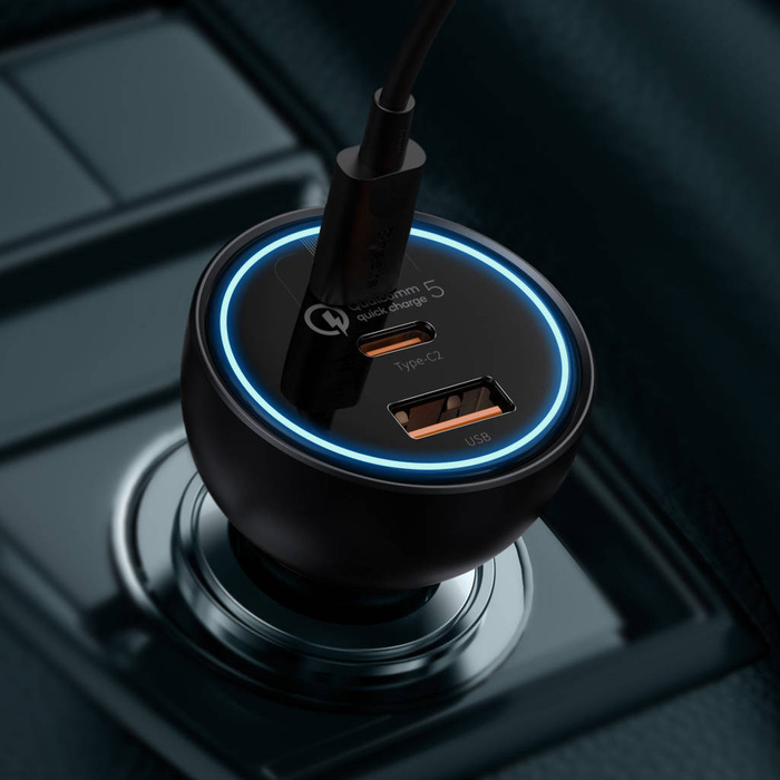 Chargeur de voiture à charge rapide multi-ports Baseus Qualcomm® Quick Charge ™ 5 Technology C + C + U 160W ensemble gris （avec câble de charge rapide de la série Baseus Xiaobai Type-C à Type-C 100W (20V / 5A) 1m Noir）