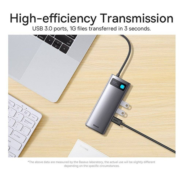 Baseus Metal Gleam Series Docking Station HUB 6 en 1 USB Tipo C - 1 x HDMI / 3 x USB 3.2 Gen. 1/1 x Power Delivery / 1 x VGA gris (WKWG030013)