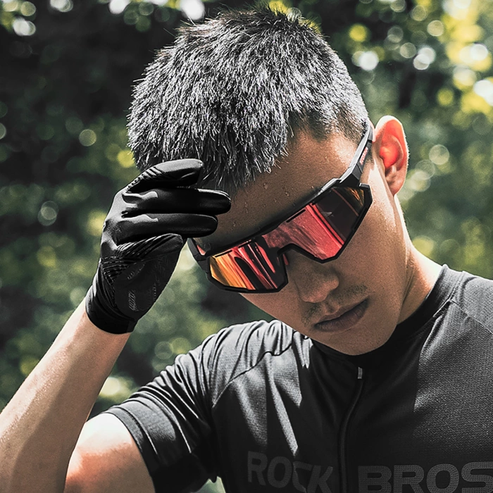 Rockbros Fahrradhandschuhe Frühling/Sommer/Herbst, Full, Größe: L - Schwarz