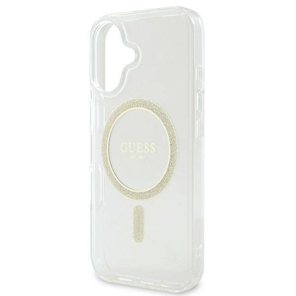 Etui Guess iPhone 16 6.1" przeźroczysty/transparent hardcase IML Glitter Circle MagSafe