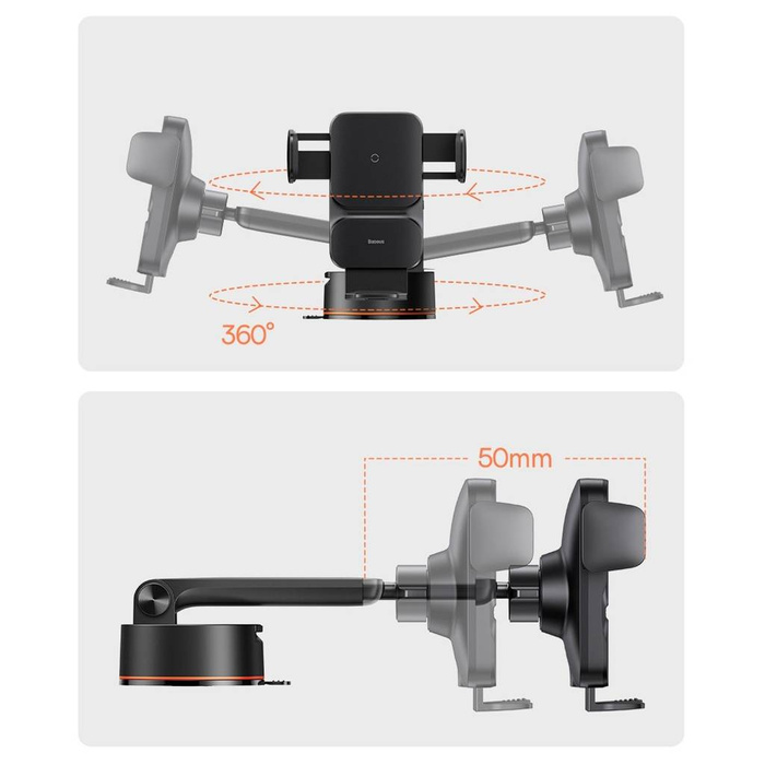 Baseus Wisdom caricatore a induzione supporto per telefono da auto sul cruscotto (ventosa) nero