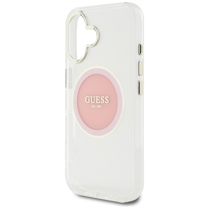 Etui Guess IML Metal Colored Circle      Classic Logo MagSafe do iPhone 16 różowy