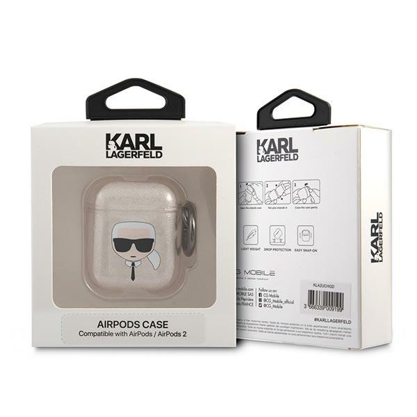 Cover KARL LAGERFELD Apple AirPods Glitter Karl's Head Gold Case