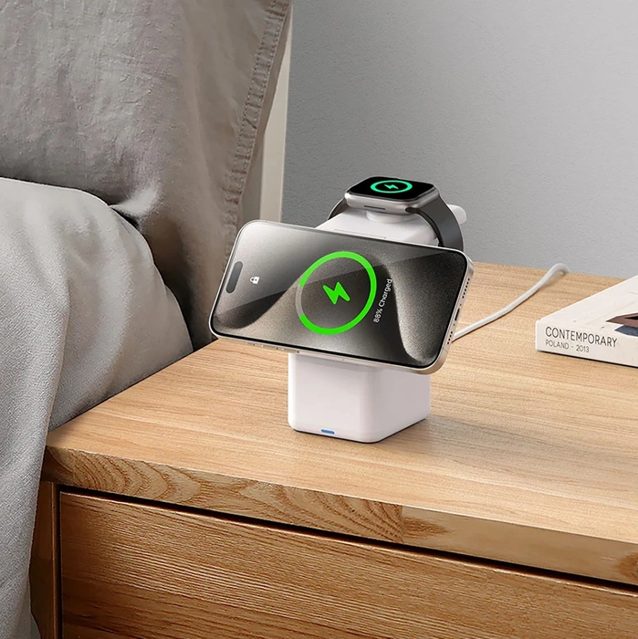 Ładowarka indukcyjna Duzzona W20 4w1 zgodna z MagSafe 15W z lampką biała